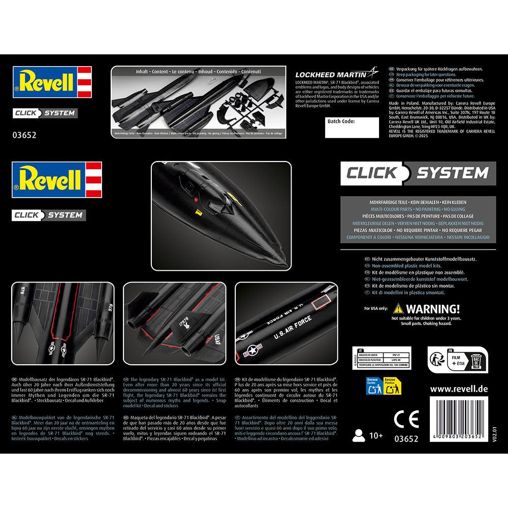 REVELL 1/110 LOCKHEED SR-71 BLACKBIRD CLICK SYSTEM
