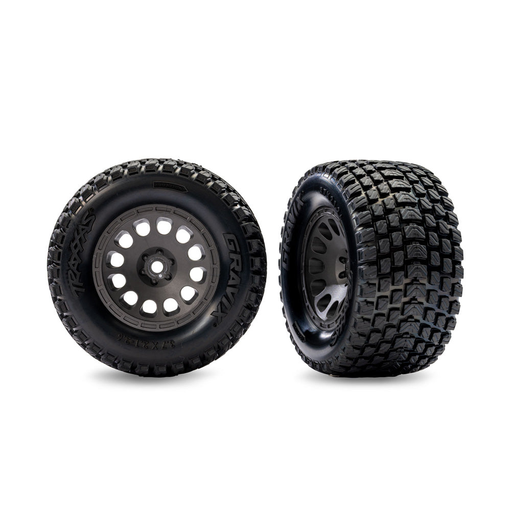 TRAXXAS GRAY FRONT MINI XRT WHEELS W/ GRAVIX TIRES (2)