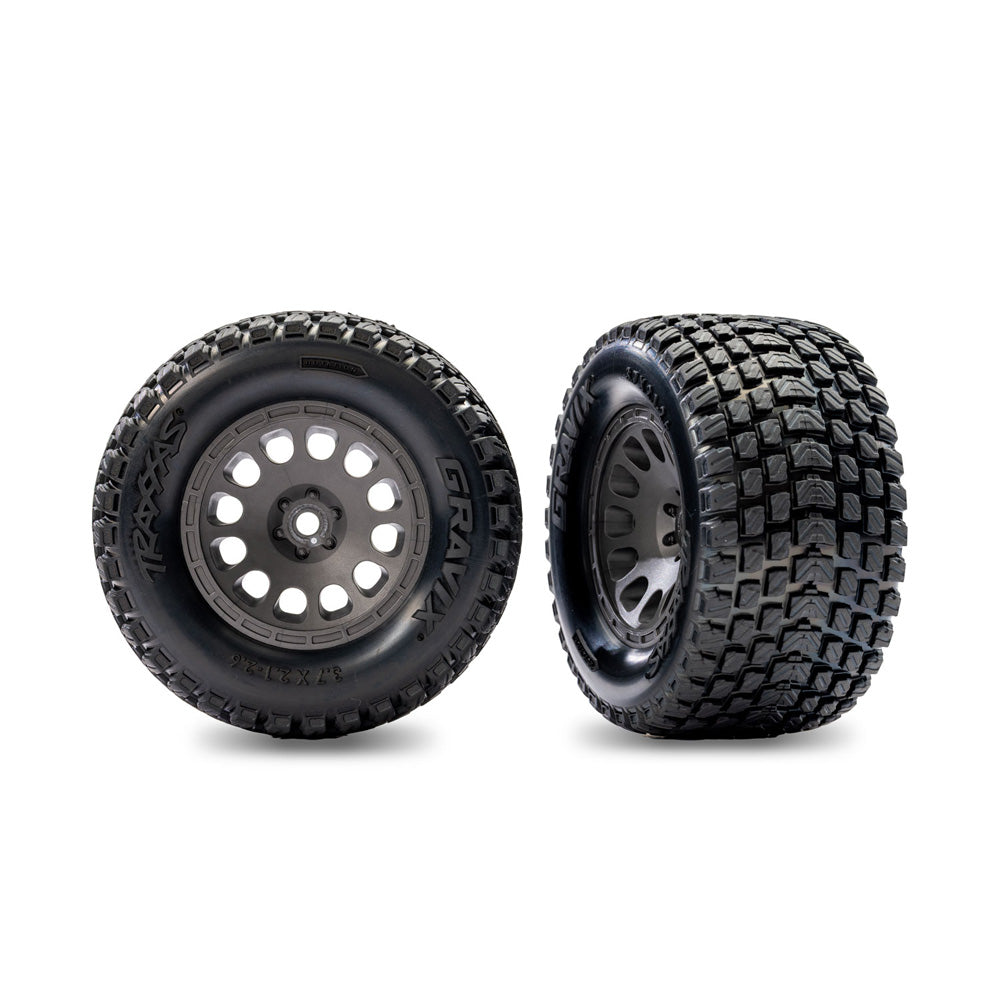 TRAXXAS GRAY REAR MINI XRT WHEELS W/ GRAVIX TIRES (2)