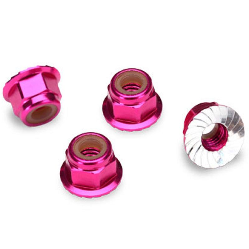 TRAXXAS NUTS ALUMINIUM FLANGED (4MM) PINK
