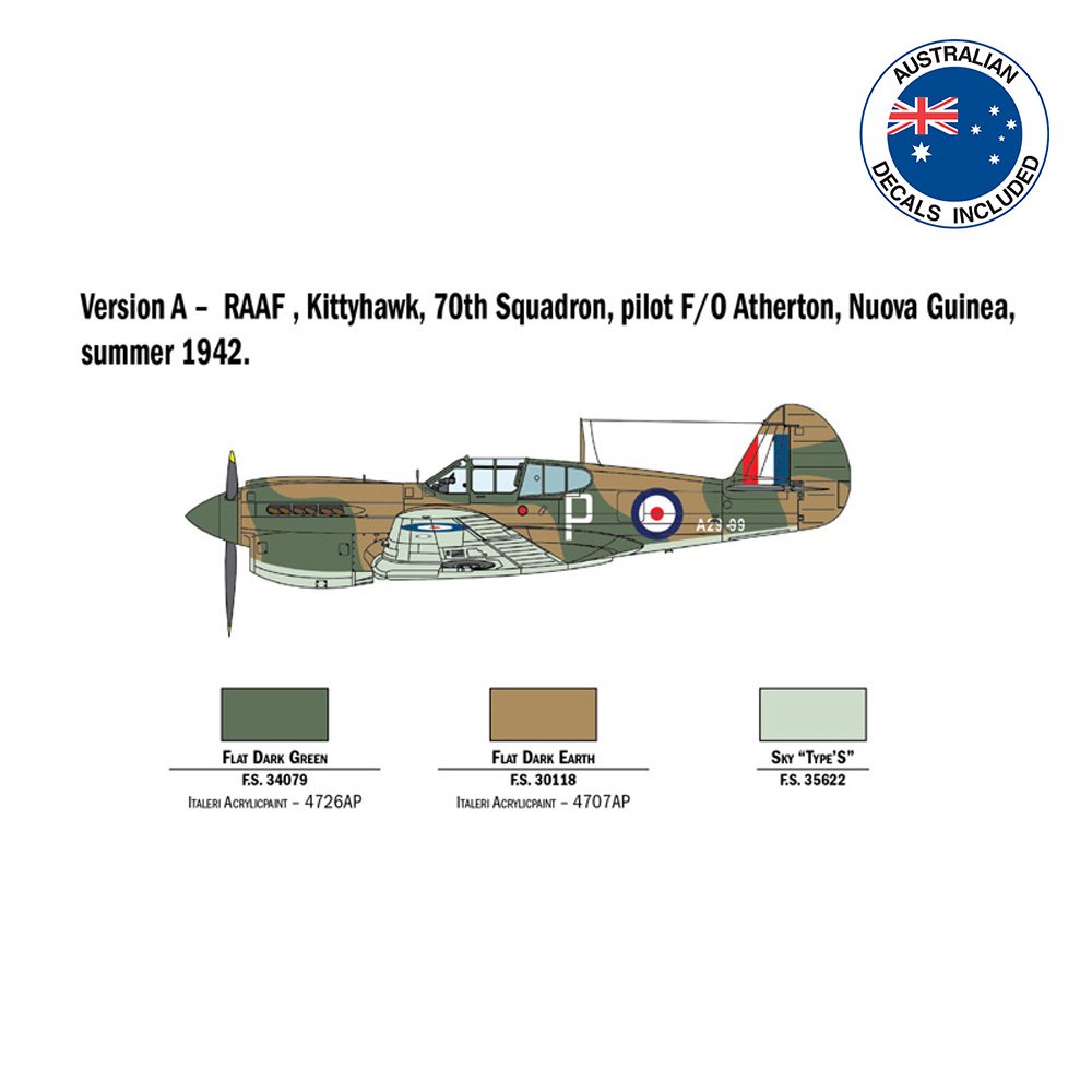 ITALERI 1/48 P-40 E/K KITTYHAWK WITH AUS. DECALS