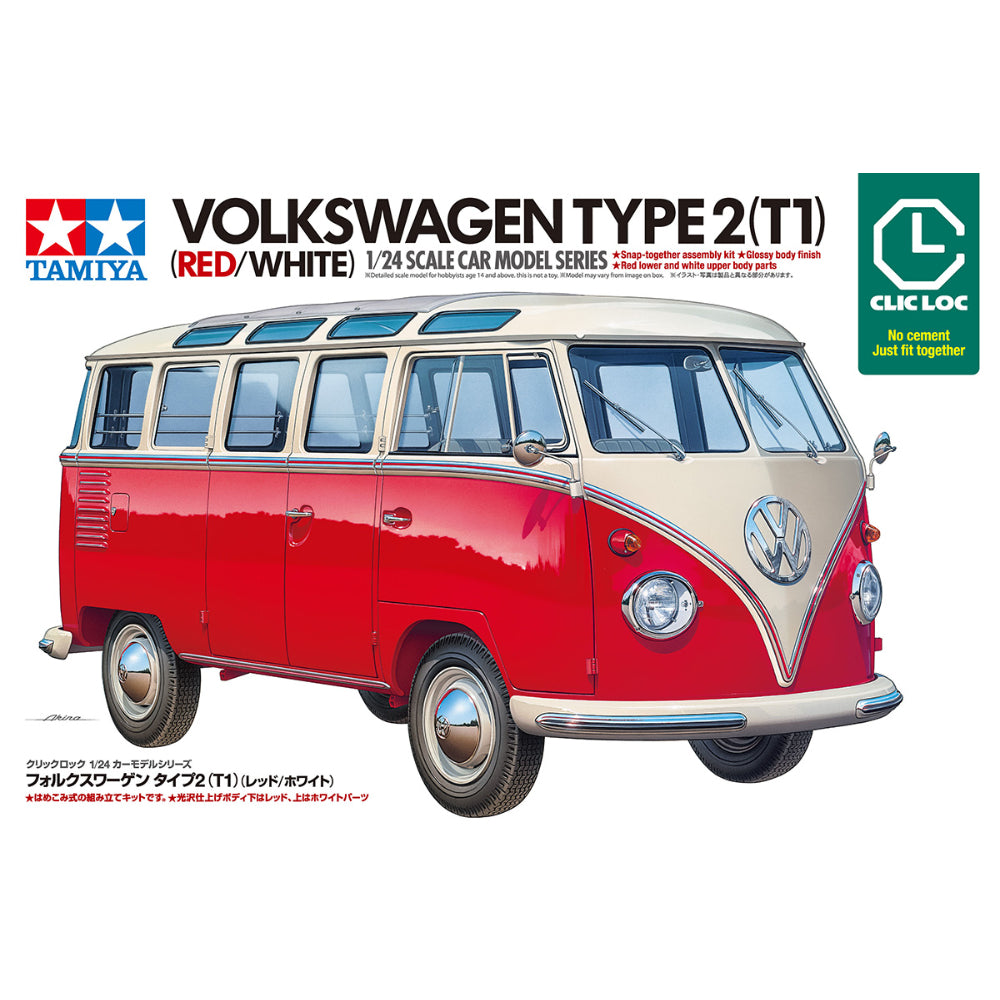TAMIYA 1/24 CLIC LOC VOLKSWAGEN TYPE 2 (T1) - RED/WHITE