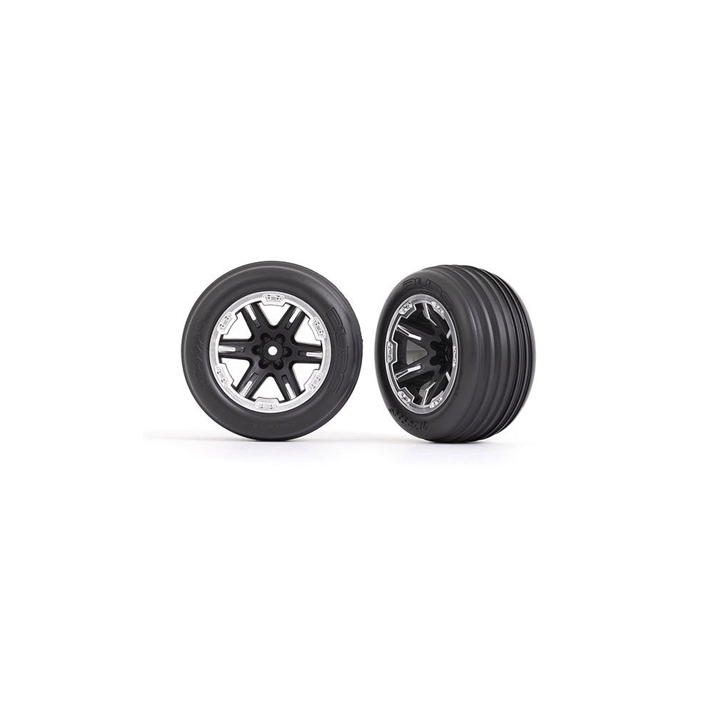 TRAXXAS TYRES & WHEELS (2.8')(RXT BLK & SATIN WHEELS RIBBED TIRES)(ELECTRIC FRONT) (2)