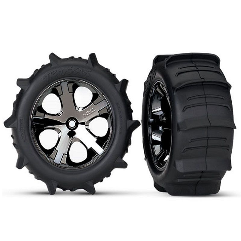 TRAXXAS T&W ASSMB(2.8') (ALL-STAR BLK CHRM PADDLE TIRES) 2WD ELECTRIC REAR (2)