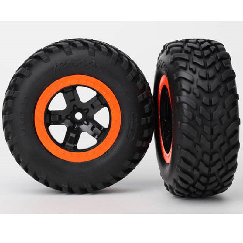 TRAXXAS  TYRE & WHEEL ASSY GLUED (SCT BLACK ORANGE 4WD)
