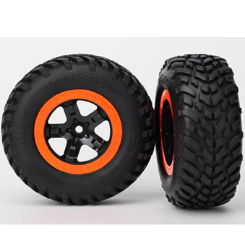 TRAXXAS  TYRE & WHEEL ASSY GLUED (SCT BLACK ORANGE 2WD)