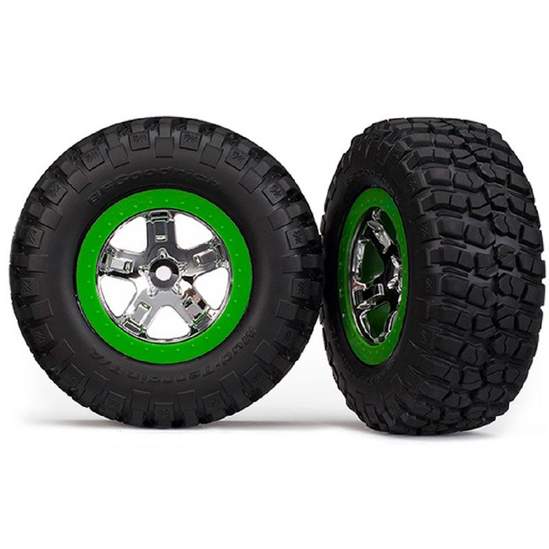 TRAXXAS  TYRE & WHEEL ASSY GLUED (SCT CHROME GREEN)