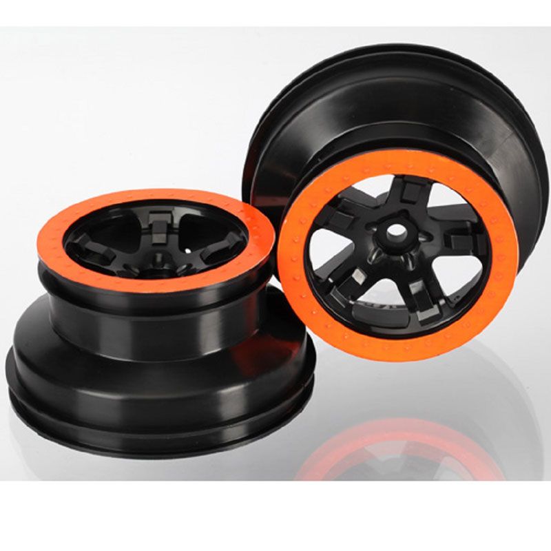 TRAXXAS WHEELS SCT BLACK ORANGE BEADLOCK STYLE