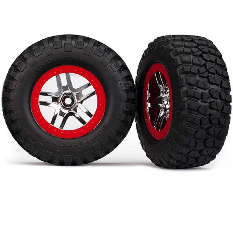 TRAXXAS  TYRES AND WHEELS ASSY CHROME RED