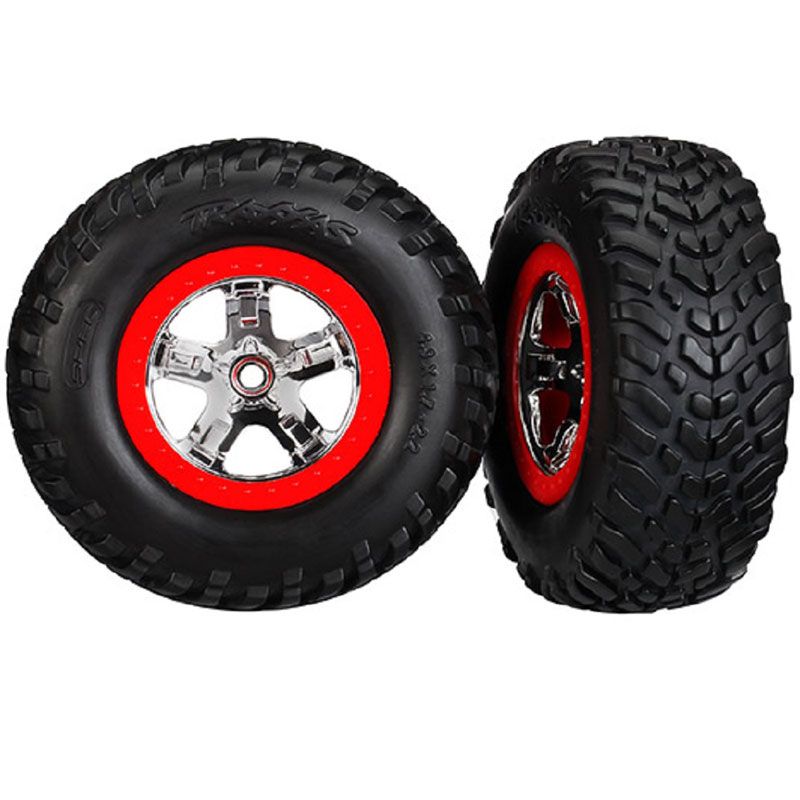 TRAXXAS TIRES & WHEELS ASS. SCT CHROME RED BEADLOCK OFF-ROAD RACING TIRES