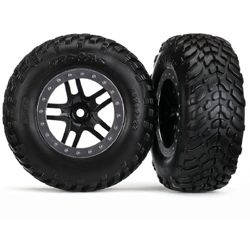 TRAXXAS TIRES & WHEELS SCT SPLIT-SPOKE BLK SATIN CHROME BEADLOCK DUAL PROFILE