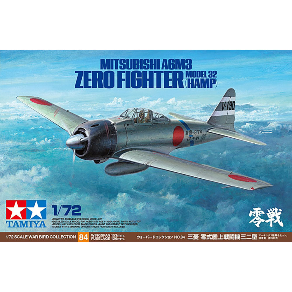 TAMIYA 1/72 MITSUBISHI A6M3 ZERO FIGHTER MODEL 32 (HAMP)