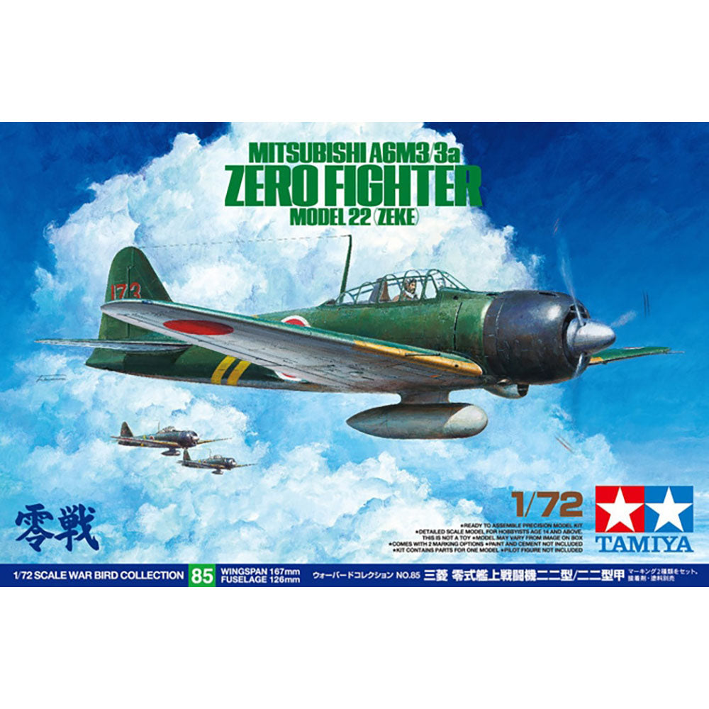 TAMIYA 1/72 MITSUBISHI A6M3/3A ZERO FIGHTER MODEL 22 (ZEKE)