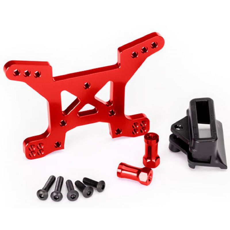 TRAXXAS SHOCK TOWER FRONT 7075-T6 ALUM RED-ANOD (1)/ BODY MOUNT BRACKET (1)