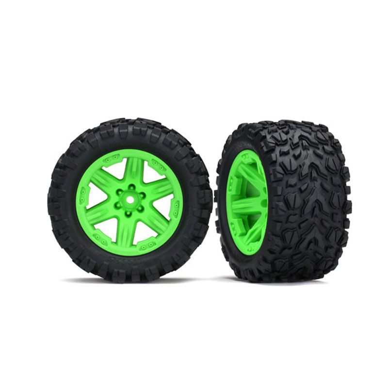 TRAXXAS TIRES & WHEELS ASS GLUED (2.8') RXT 4X4 GREEN WHEELS TALON EXTRM TIRES (2)