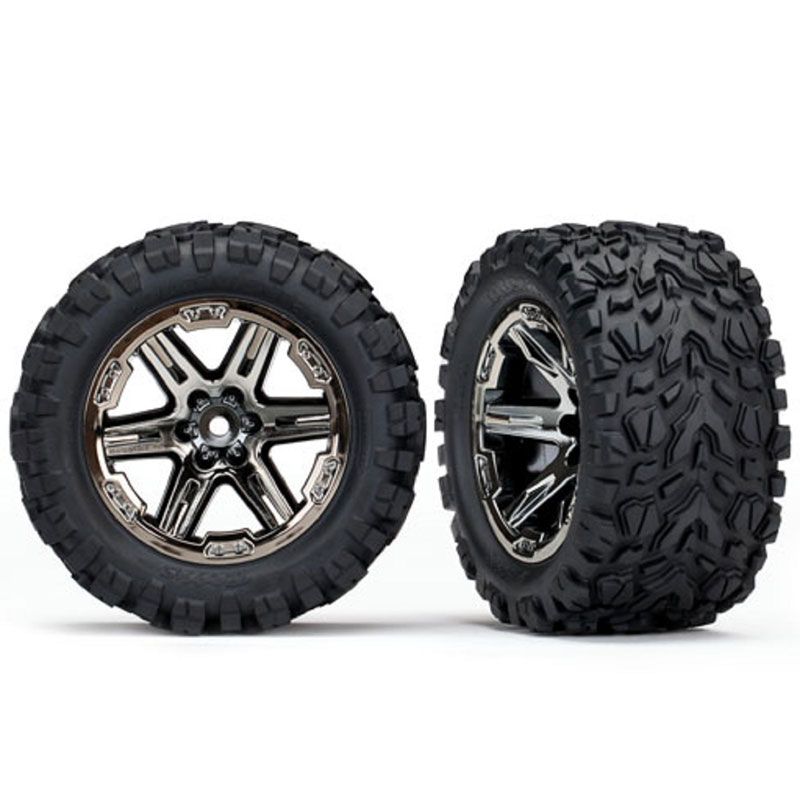 TRAXXAS TIRES & WHEELS ASS GLUED (2.8') RXT BLK CHROME TALON EXTRM TIRES (2)