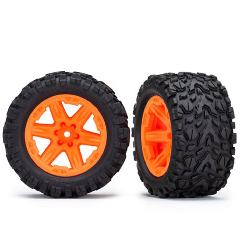 TRAXXAS TIRES & WHEELS ASS GLUED (2.8') RXT ORANGE TALON EXTRM TIRES (2)