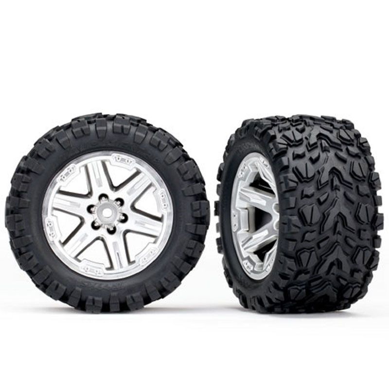 TRAXXAS TIRES & WHEELS ASS GLUED (2.8') RXT SATIN CHROME TALON EXTRM TIRES (2)