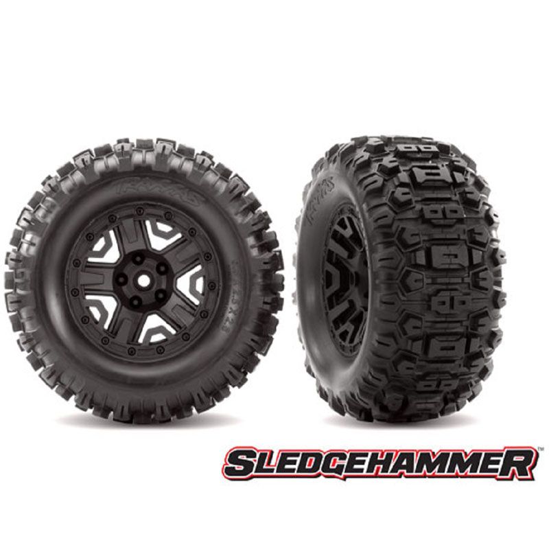 TRAXXAS T&W ASSMB (BLACK 2.8' WHEELS SLEDGEHAMMER TIRES (2)