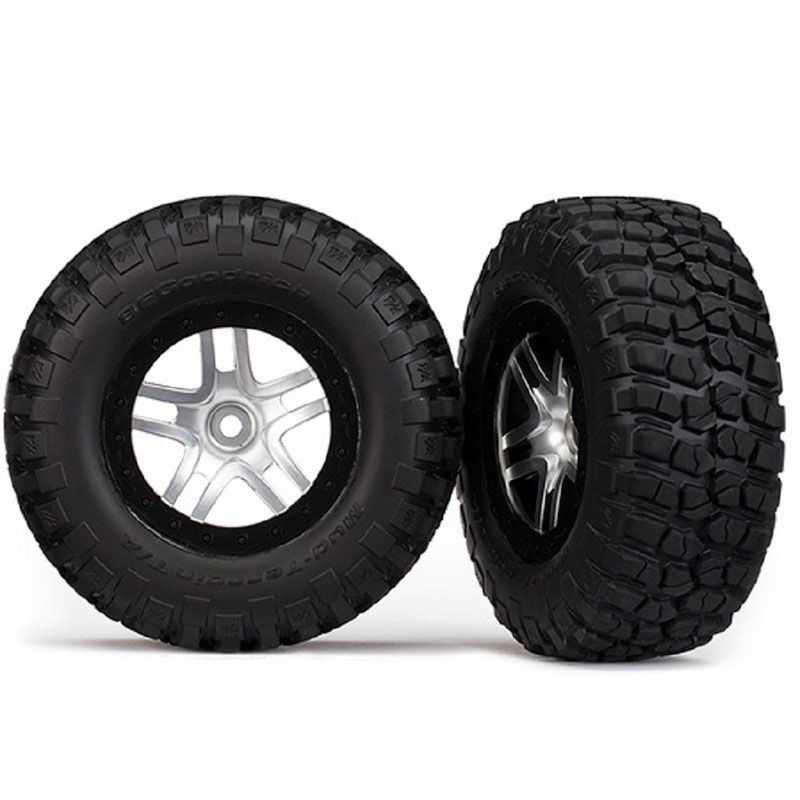 TRAXXAS TYRES AND WHEELS ASSY SATIN CHROME SLASH
