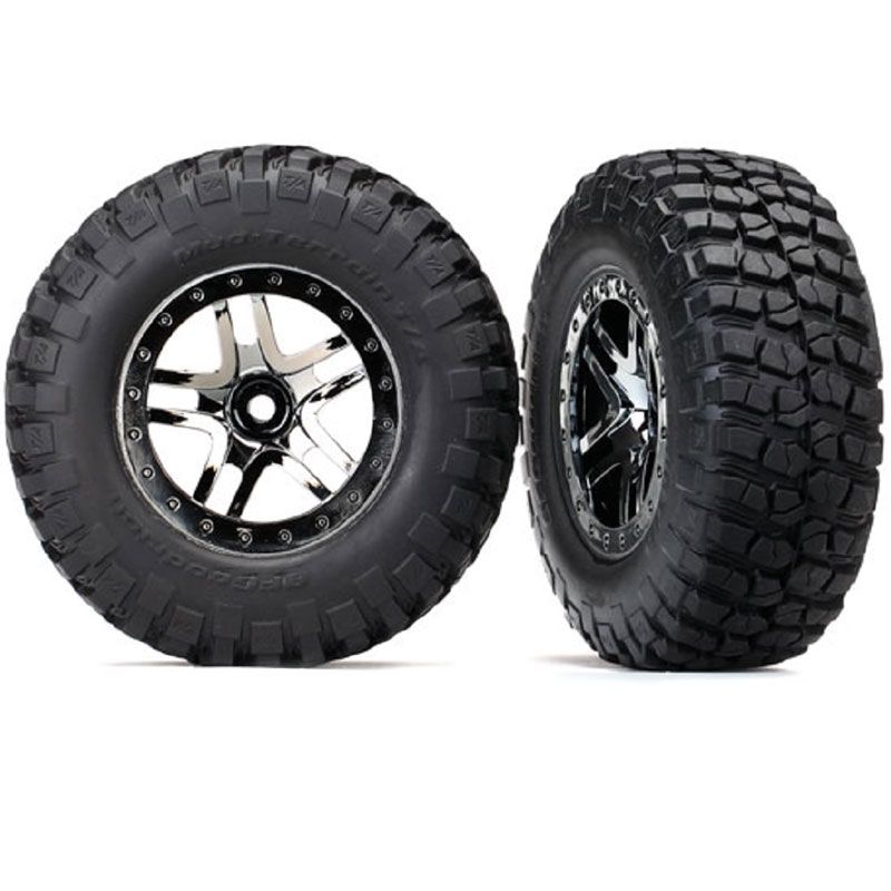 TRAXXAS TIRES & WHEELS ASS GLUED SCT SPLIT-SPK BLK CHROME BFGOODRICH MUD-TERRAIN (2)