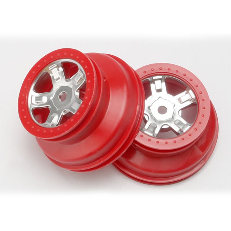 TRAXXAS  WHEELS SCT SATIN CHROME RED BEADLOCK STYLE
