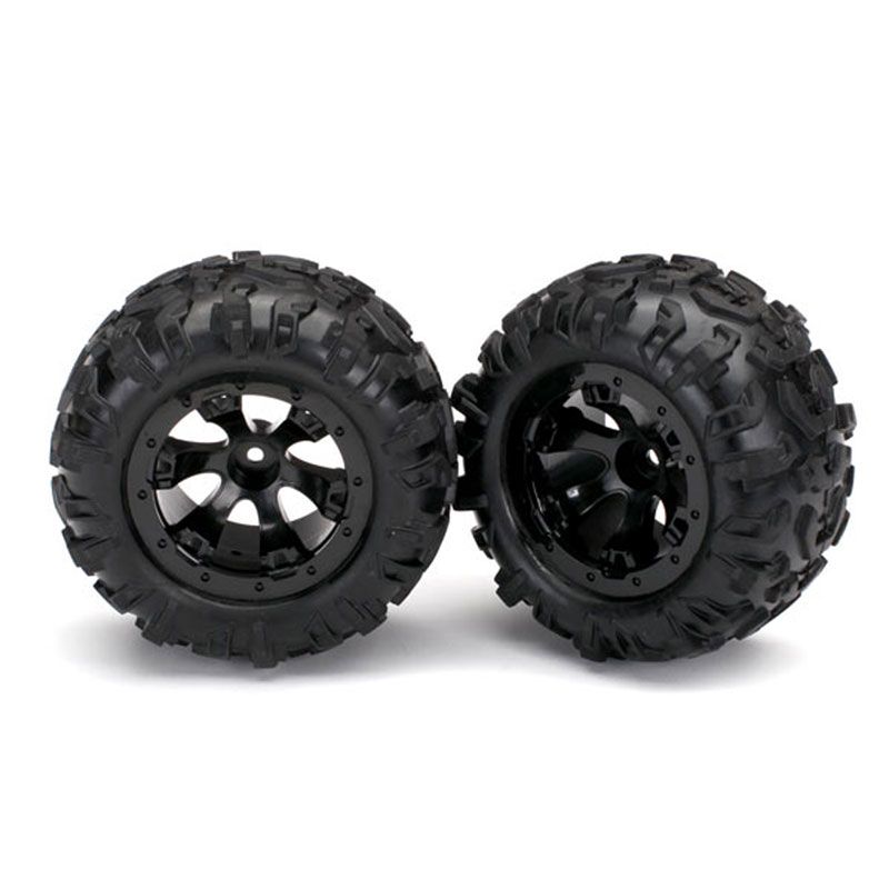 TRAXXAS TIRES & WHEELS ASSEMB  (GEODE BLACK BEADLOCK STYLE WHEELS CANYON AT TIRES) (1L 1R)