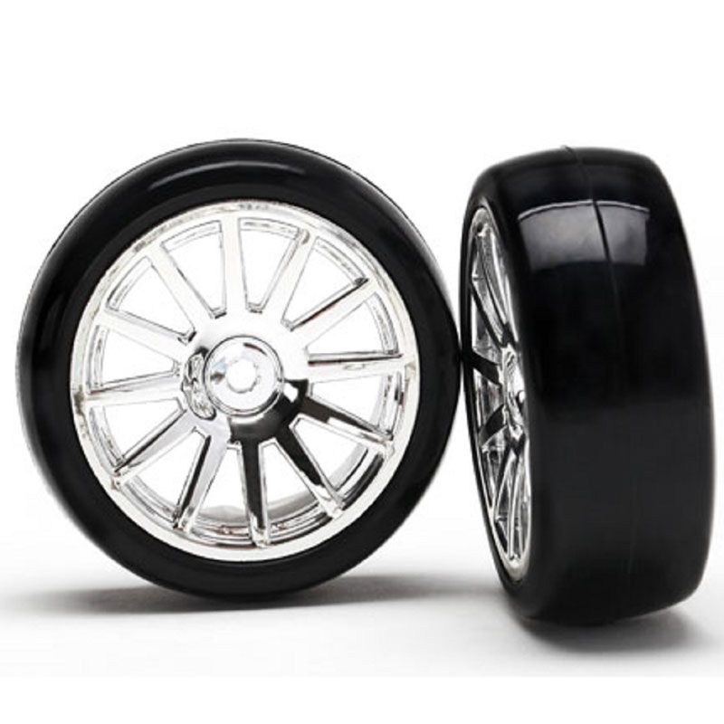 TRAXXAS 12-SP CHROME WHEELS SLICK TYRES