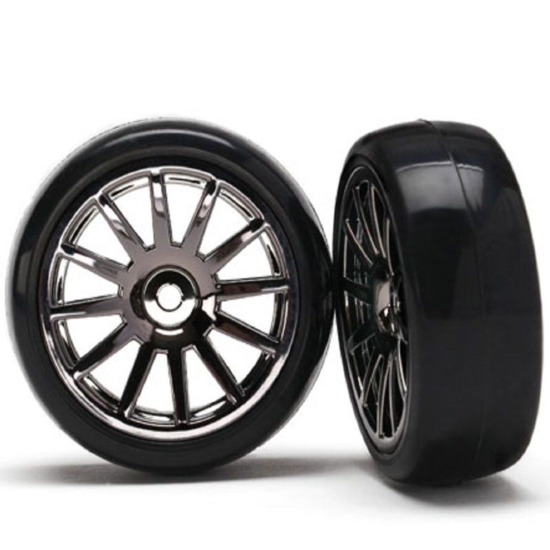 TRAXXAS 12-SP BLK WHEELS SLICK TIRES