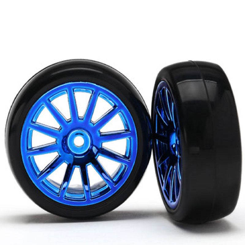 TRAXXAS 12-SP BLUE WHEELS SLICK TIRES