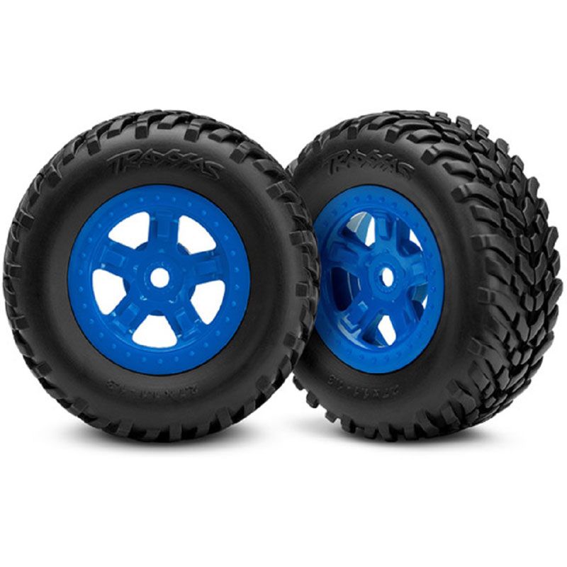 TRAXXAS TIRES & WHEEL ASSEMBLED BLUE