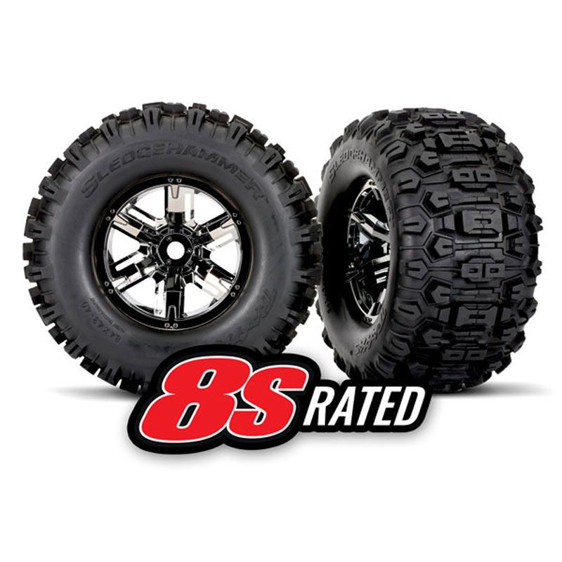 TRAXXAS TIRES & WHEELS (X-MAXX BLK WHEELS SLEDGEHAMMER TIRES)