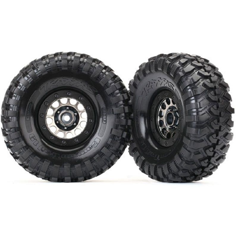 TRAXXAS TIRES & WHEELS ASS 105 BLACK CHROME BEADLOCK CANYON TRAIL 1.9' TIRES (1 LEFT 1 RIGHT)