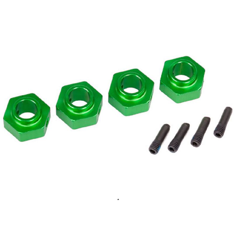 TRAXXAS WHEEL HUBS 12MM HEX 6061-T6 ALUM GREEN-ANOD (4)