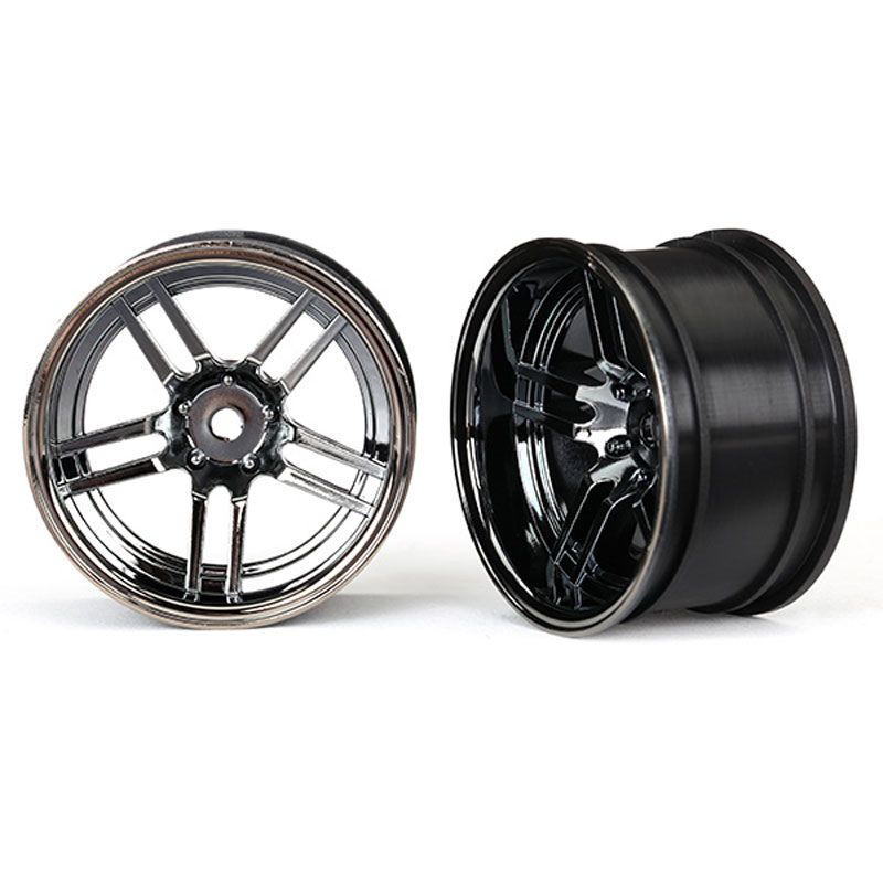 TRAXXAS WHEELS 1.9' SPLIT-SPOKE BLK CHR (WIDE REAR) (2)