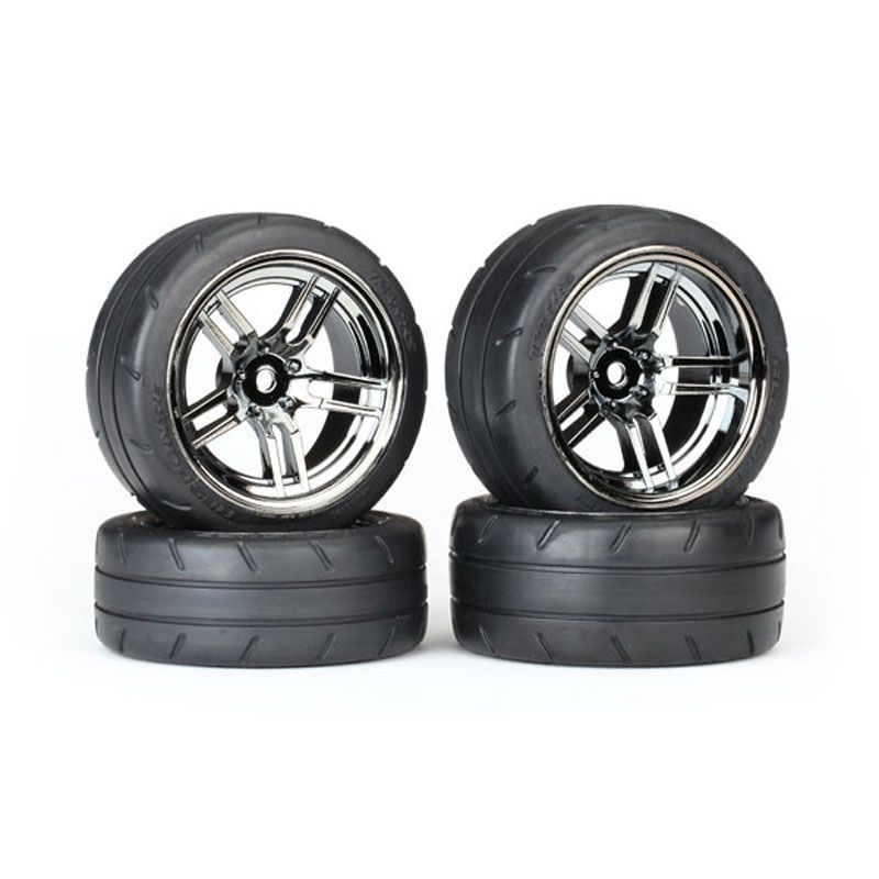 TRAXXAS TIRES & WHEELS ASSEMBLED GLUED BLK CHR