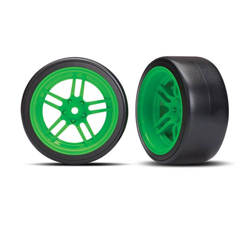 TRAXXAS TIRES & WHEELS ASSEMBLED - GREEN WHEELS