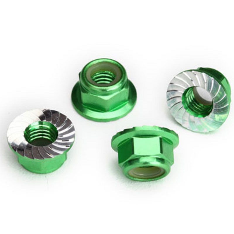 TRAXXAS NUTS 5MM FLANGED NYLON LOCKING (ALUM GREEN-ANOD) (4)