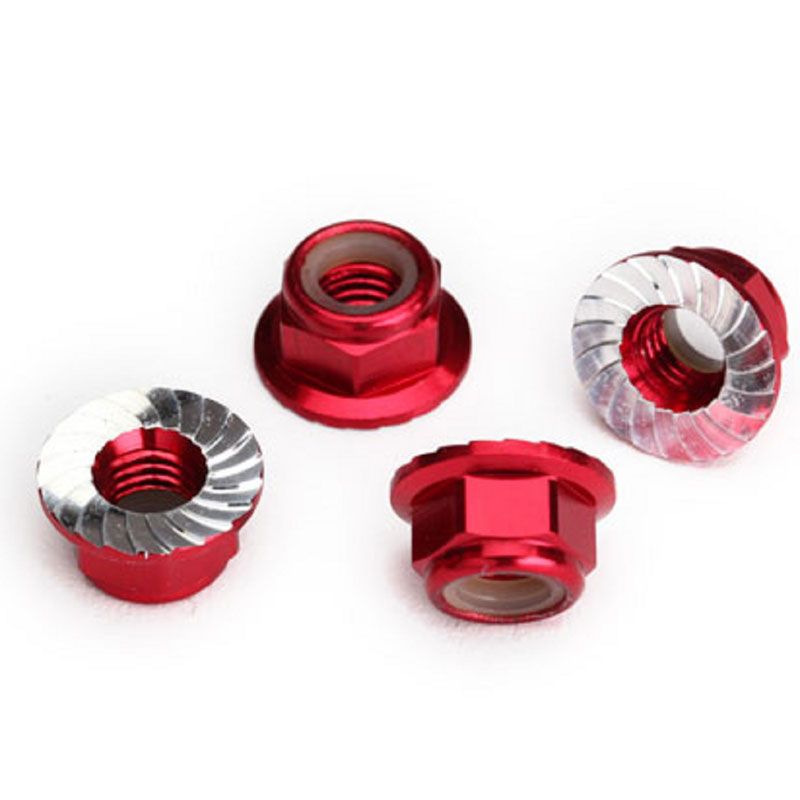 TRAXXAS NUTS 5MM FLANGED NYLON LOCKING (ALUM RED-ANOD) (4)