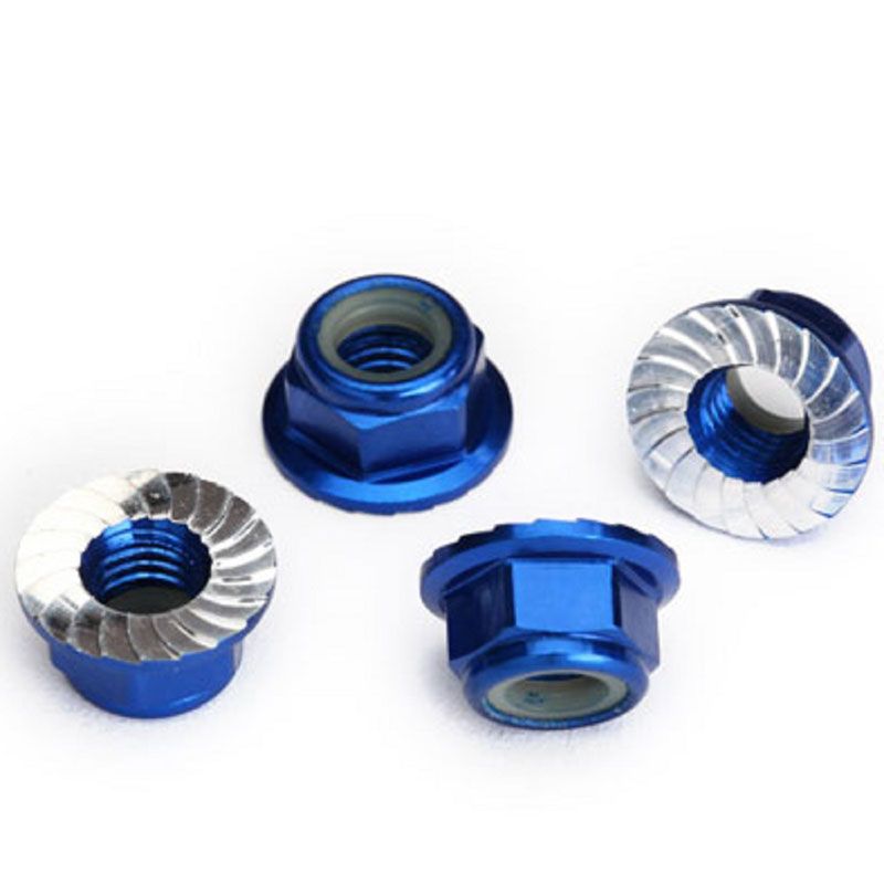 TRAXXAS NUTS 5MM FLANGED NYLON LOCKING (ALUM BLUE-ANOD) (4)