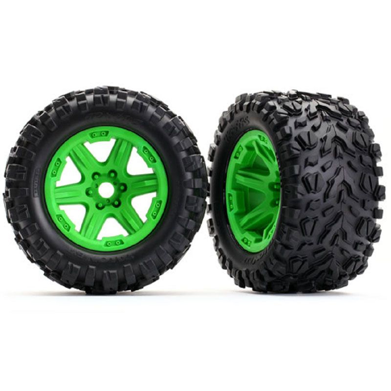 TRAXXAS TIRES & WHLS ASSEMB GLUED (GREEN)