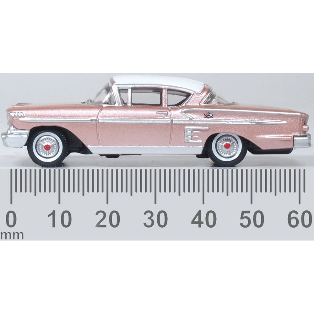 OXFORD 1/87 CHEVROLET IMPALA SPORT COUPE 1958 - CAY CORAL/WHITE