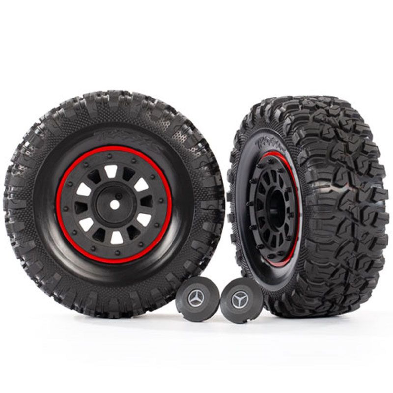 TRAXXAS T&W ASS (2.2' BLK/ 2.2' TIRES)(2)/ CTR CAPS(2)/ BEADLOCK RINGS (2)