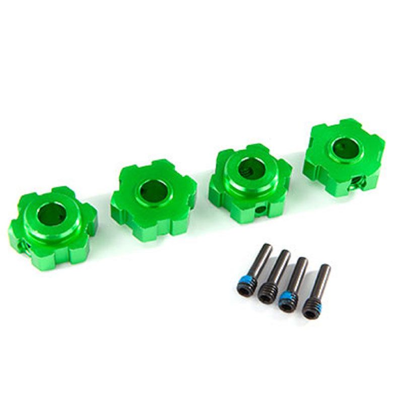TRAXXAS WHEEL HUBS HEX ALUM GRN-ANOD(4)/ 4X13MM SCREW PINS (4)