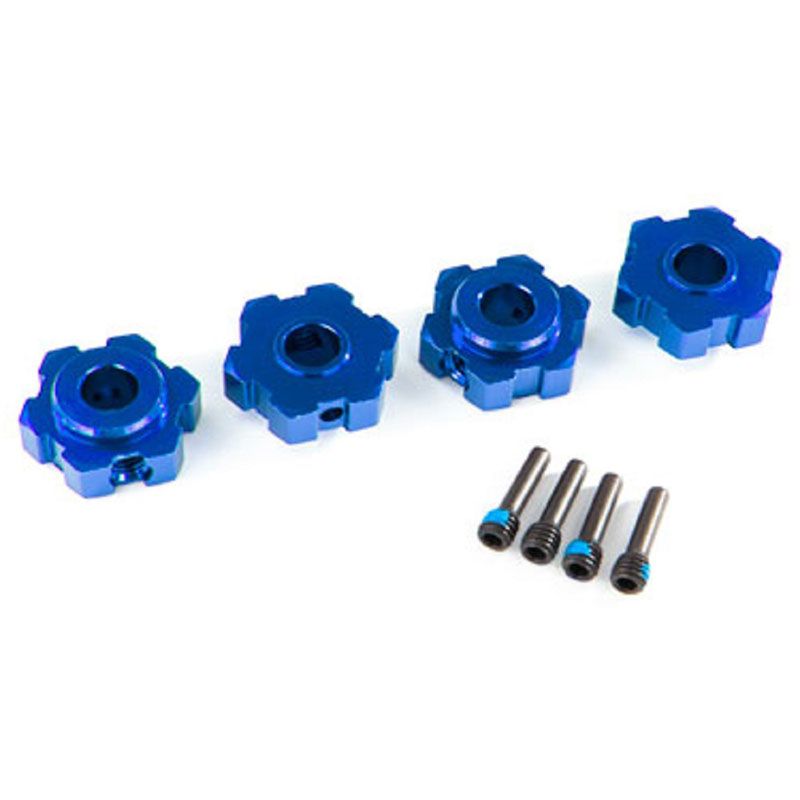 TRAXXAS WHEEL HUBS HEX ALUM(BLUE-ANOD) (4)/ 4X13MM SCREW PINS (4)