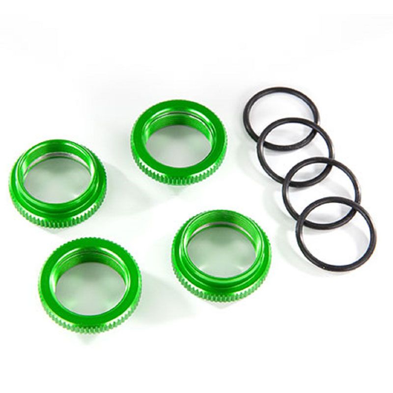 TRAXXAS SPRING RETAINER (ADJUSTER) GREEN-ANOD ALUM GT-MAXX SHOCKS (4) (ASSEMBLED WITH O-RING)