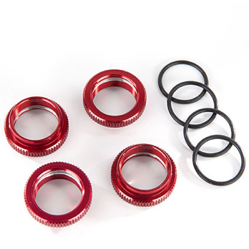 TRAXXAS SPRING RETAINER (ADJUSTER) RED-ANOD ALUM GT-MAXX SHOCKS (4) (ASSEMBLED WITH O-RING)