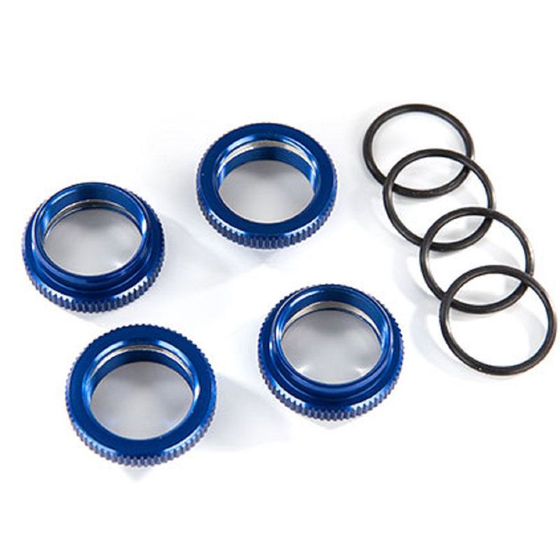 TRAXXAS SPRING RETAINER (ADJUSTER) BLUE-ANOD ALUM GT-MAXX SHOCKS (4) (ASSEMBLED WITH O-RING)
