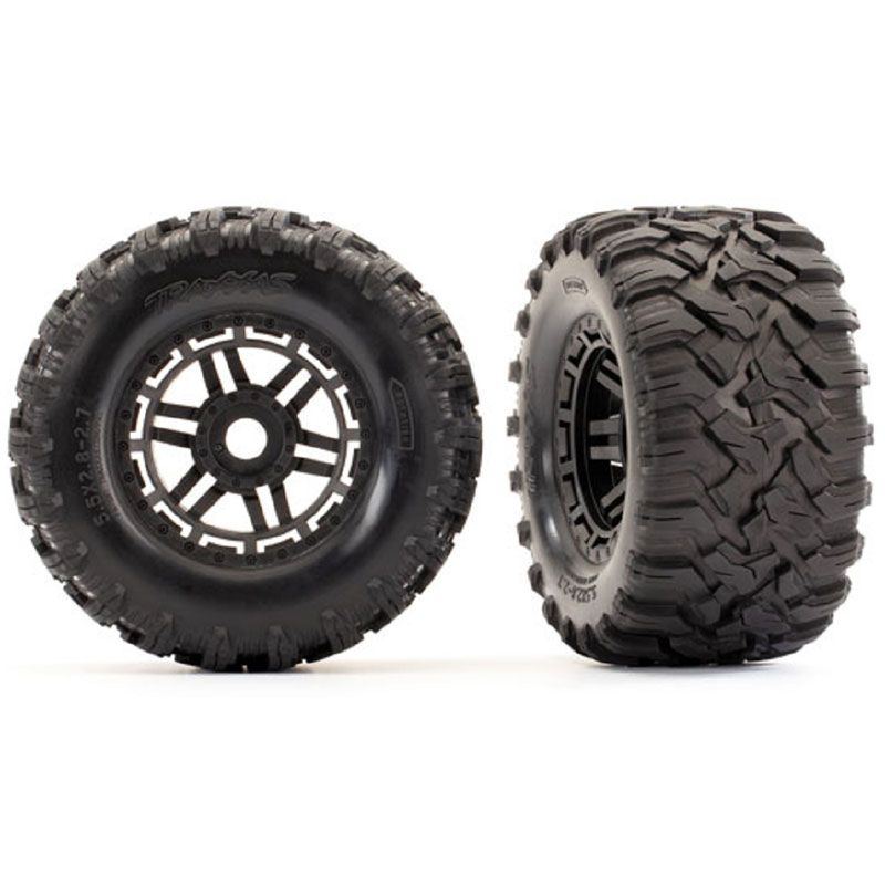 TRAXXAS T&W ASSEM BLK WHEELS MAXX ALL-TERRAIN TIRES FOAM INSERTS (2) (17MM SPLINED) (TSM RATED)