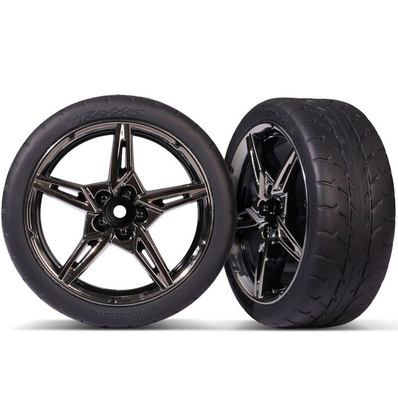 TRAXXAS TIRES & WHEELS ASSMB (SPLIT-SPOKE BLK CHRM WHEELS 2.1' RESPONSE TIRES) (FRONT) (2)